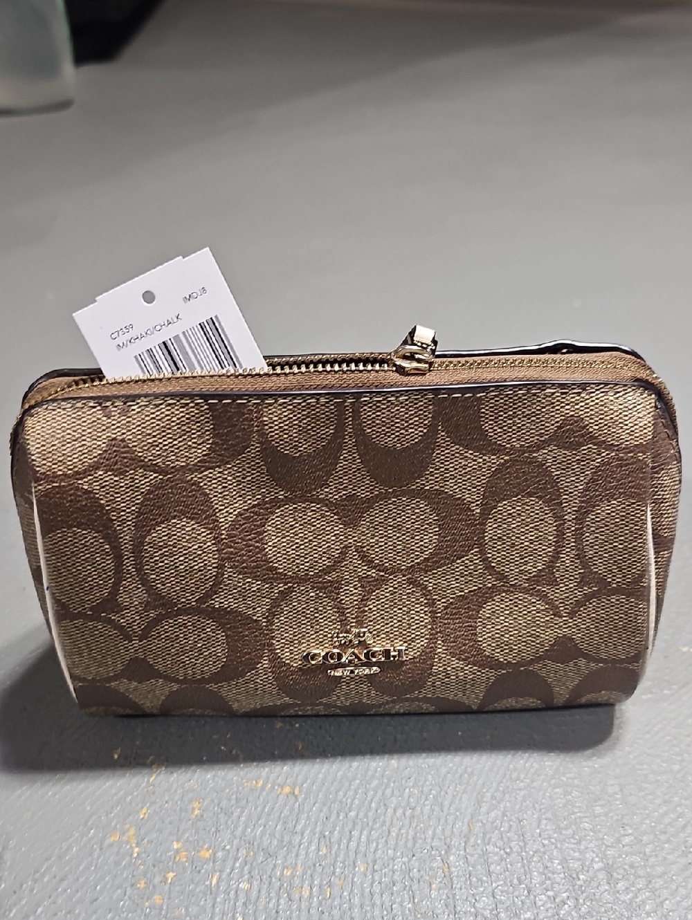 Coach C7359 IM/KHAKI/CHALK NWT 17 In Signature Canvas Cosmetic Case